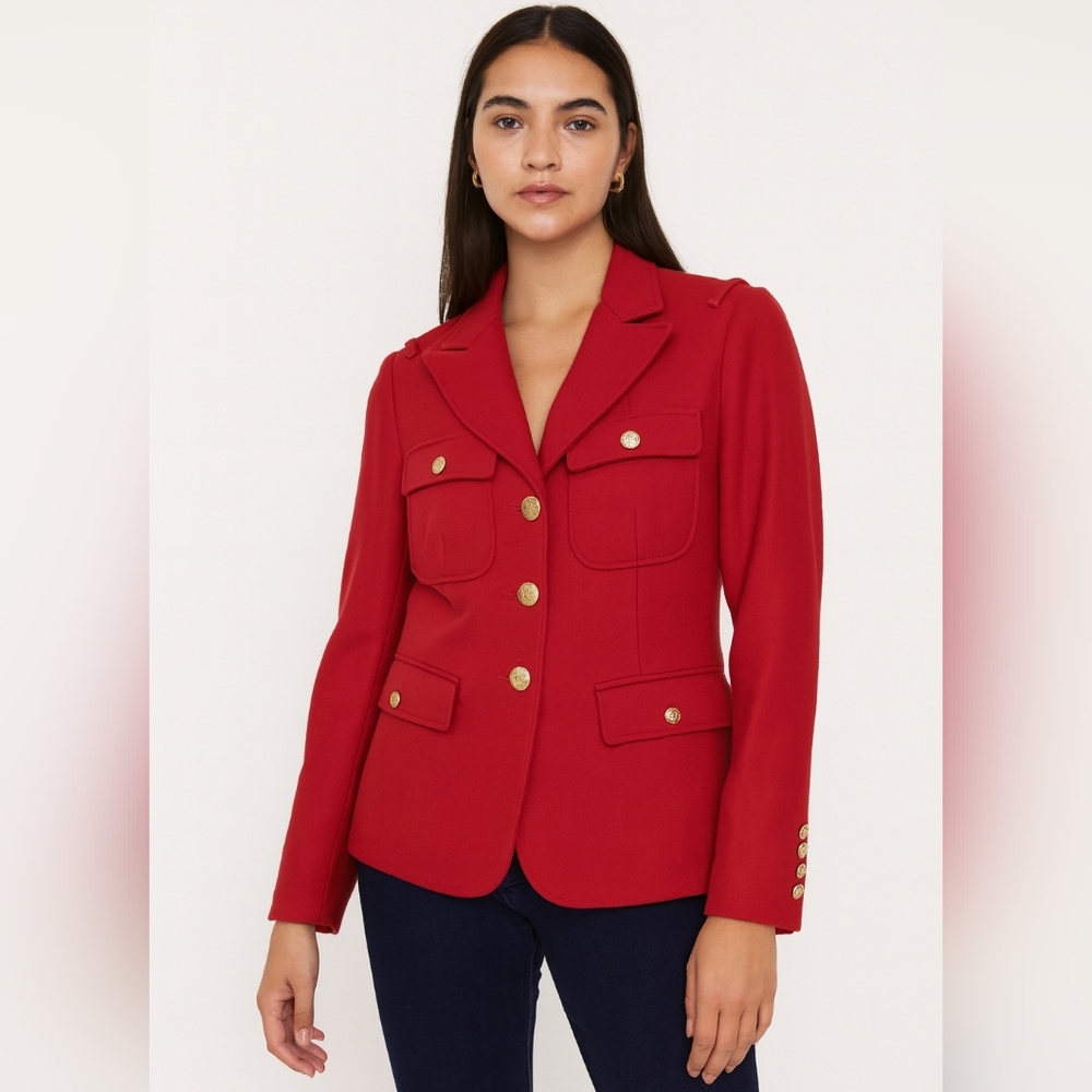 Vintage Fossil Y2k Red Military Style Wool Peacoat‎ Gold Buttons Size Large